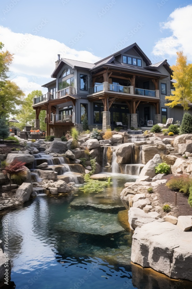 A Breathtaking Multi-Story Home with a Rock Waterfall and Pool