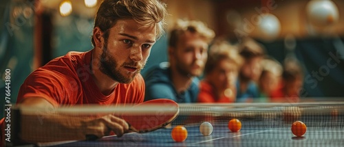 Table tennis match in action photo