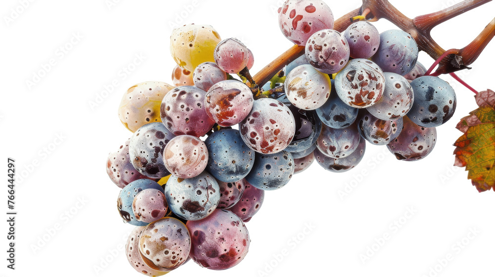 A cluster of ripe grapes hanging gracefully from a lush tree branch, basking in the sunlight A cluster of ripe grapes hanging gracefully from a lush tree branch, basking in the sunlight