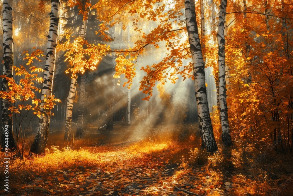 Dense Forest With Yellow Leaves