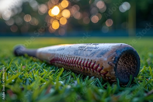 Baseball bat and ball on the field photo