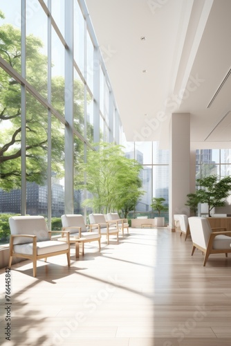 Bright and Airy Lobby with Modern Furniture and Large Windows