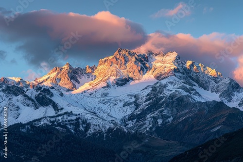 Snow-Covered Mountain Under Cloudy Sky