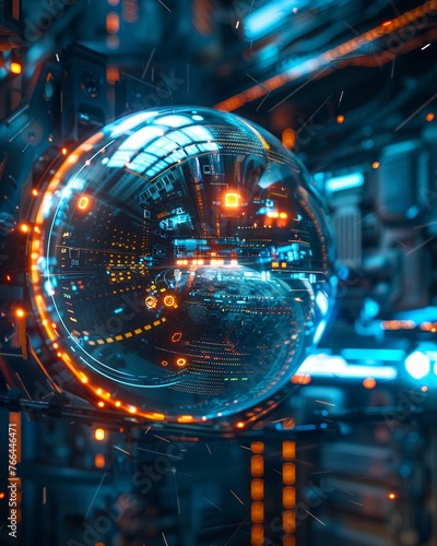 A glowing cybernetic orb interface, showcasing the zenith of artificial intelligence