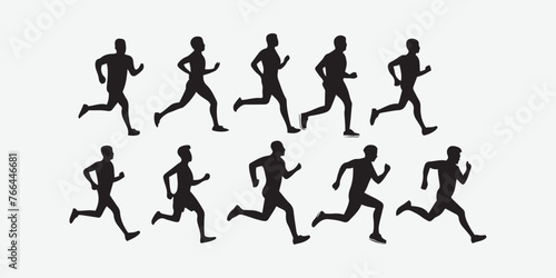 Running or jogging male silhouettes isolated on white background Vector Illustration
