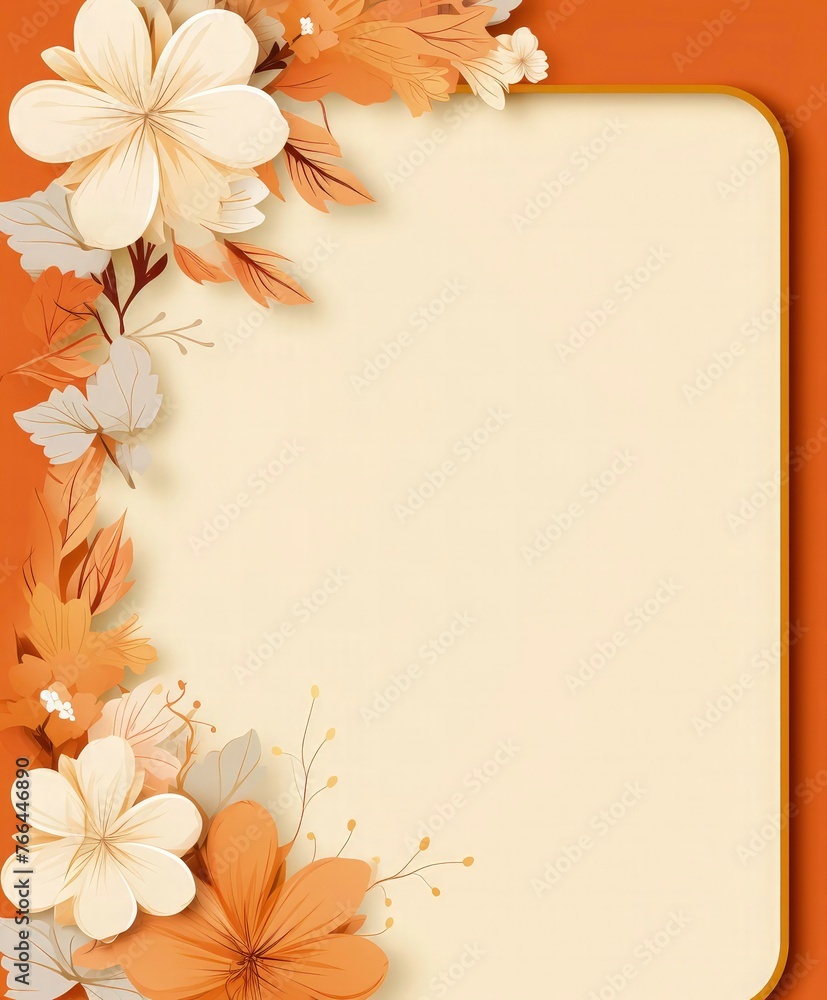wedding invitation card 3d illustration with a rectangle stoke line border with simple 3d glossy floral flower. Beige background, with a large empty space for writing text. Wedding floral card wedding invitation card 3d illustration with a rectangle stoke line border with simple 3d glossy floral flower. Beige background, with a large empty space for writing text. Wedding floral card