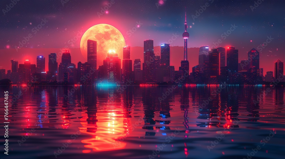 Illustration depicting a colorful neon-lit futuristic city at night, incorporating elements of cyberpunk and retro wave styles. Illustration depicting a colorful neon-lit futuristic city at night, incorporating elements of cyberpunk and retro wave styles.
