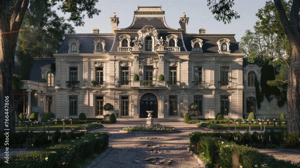 The concept of a large, luxurious mansion building