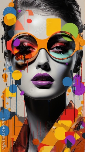 Colorful portrait of a woman wearing sunglasses
