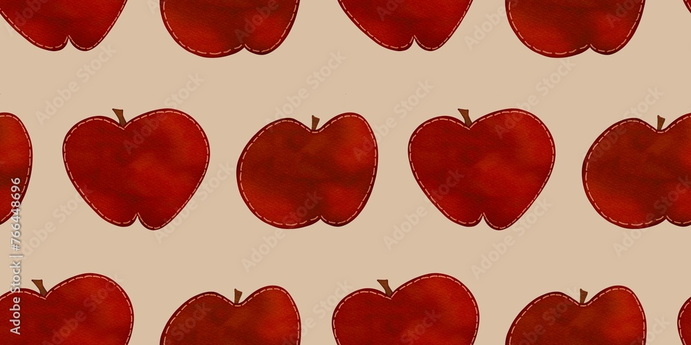 Seamless red apple pattern in watercolor and doodle style on an isolated background, kid doodle for interior wall, texture, wrapping paper and card Seamless red apple pattern in watercolor and doodle style on an isolated background, kid doodle for interior wall, texture, wrapping paper and card