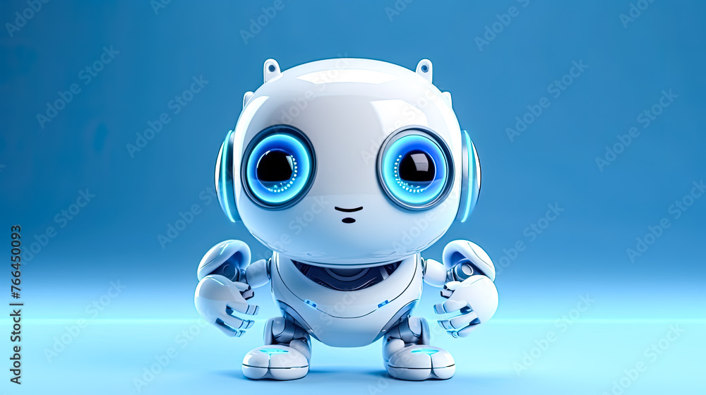 A robot with blue eyes and a smile on its face A robot with blue eyes and a smile on its face