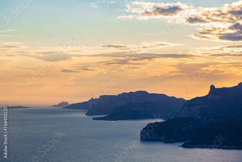 Beautiful landscape with sea and rocks, sunset on the Mediterranean sea. © murika