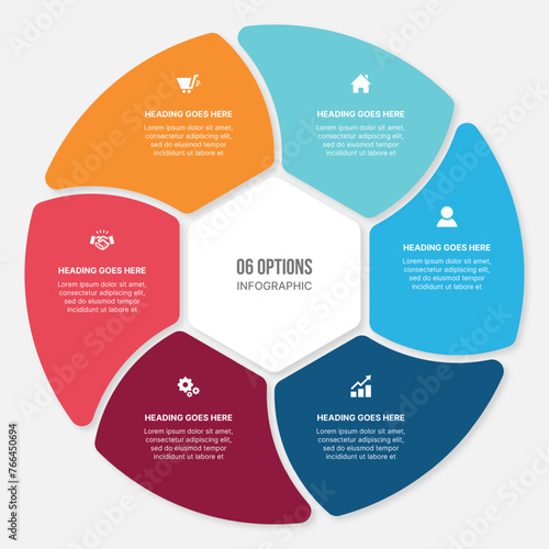 Circle Infographic Template Design With 6 Steps, Process Workflow Diagram