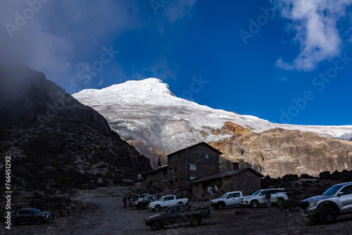 Hermoso Glacier, refuge and top of the Cayambe volcano