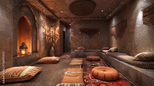 Imagine a spa treatment rooted in Moroccan traditions, featuring a hammam steam bath, a black soap exfoliation, a Rhassoul clay wrap, and a massage  photo