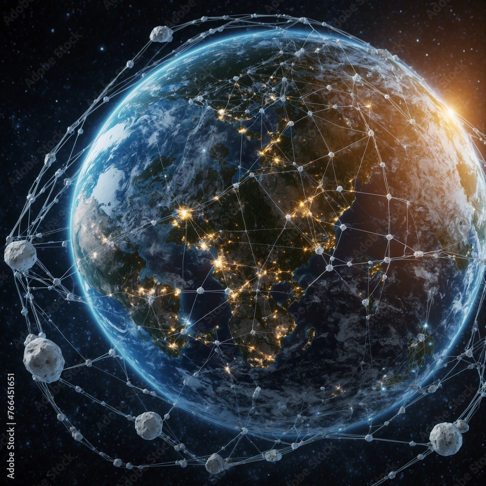 Obraz premium The earth in space with blue light streak, Global communication, Technology and futuristic concepts, 3D Rendering.
