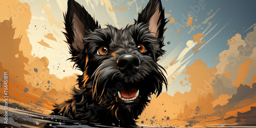 Portrait of a dog breed Scottish Terrier on a grunge background