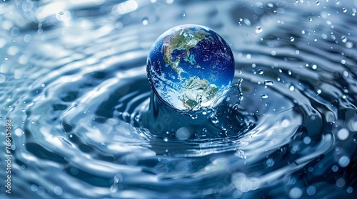 World water day, planet earth in water