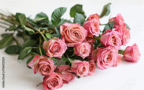 Bouquet of pink roses on a white background.