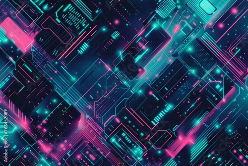 Wallpaper Mural abstract futuristic cyberpunk pattern background design. neon light colors, cyber green, neon pink, electric blue. cybernetic enhancements, dystopia elements. cyberspace motion technology concept.  Torontodigital.ca