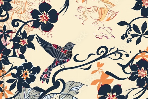 Floral Fantasia: A Kaleidoscope of Birds and Blooms