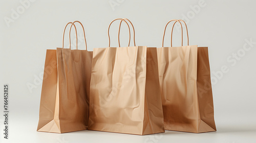 paper shopping bag, Brown Shopping bag, Blank Shopping bag mockups. Paper package isolated on white background. Realistic mockup of craft paper bags, Ai 
