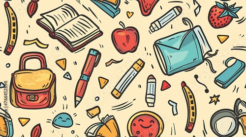 Back to school seamless pattern cartoon doodle style
