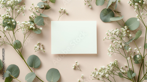 card with flowers, Wedding invitation card mockup, Blank card mockup, mockup white blank card , Styled stock photo, mockup with blank greeting card, Vertical top view blank card, colorful pansies, Ai 