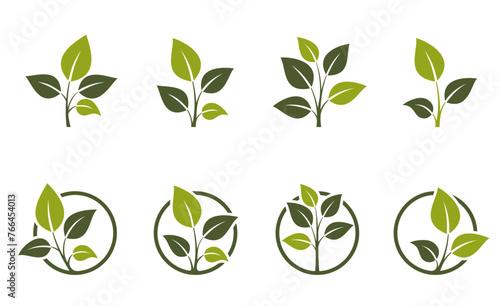 eco friendly icon set. green sprout and organic symbols. vector images in flat design