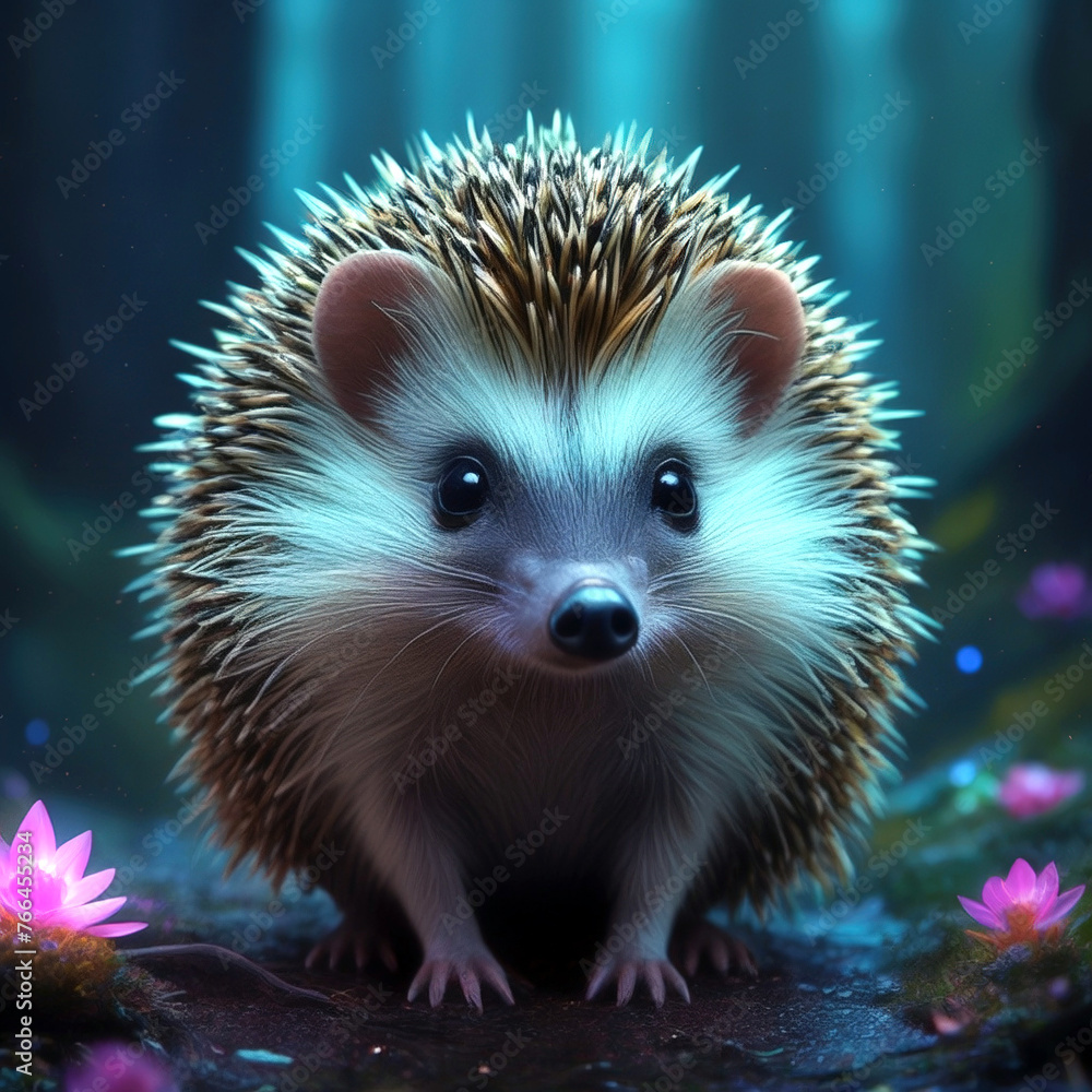Fototapeta premium Portrait of prickly cute hedgehog in the forest
