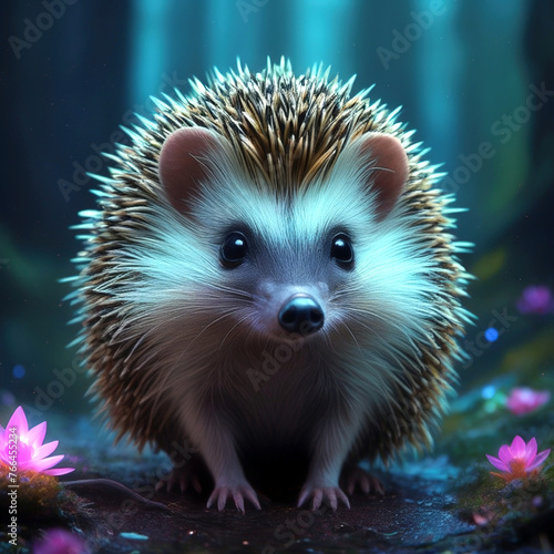 Portrait of prickly cute hedgehog in the forest