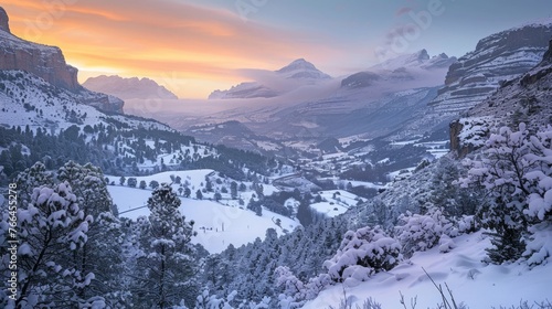 The winter scenery in the Gudar mountains of Teruel province in Aragon, Spain. photo