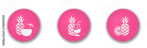tropical cocktail round icons. pineapple, summer and tropic symbol. vector color illustration for vacation design