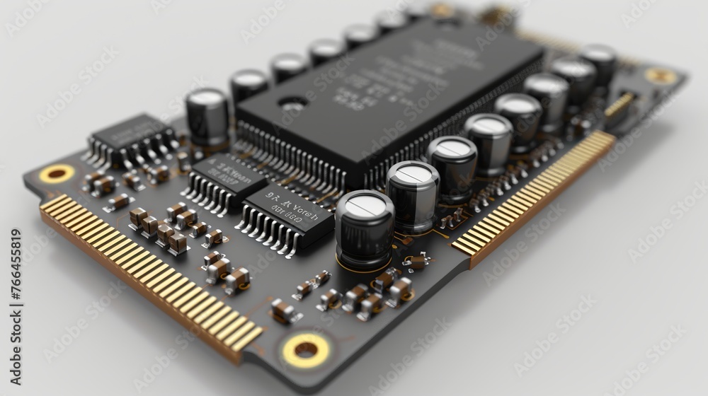 Isolated 3D illustration of a microchip against a white background. Isolated 3D illustration of a microchip against a white background.