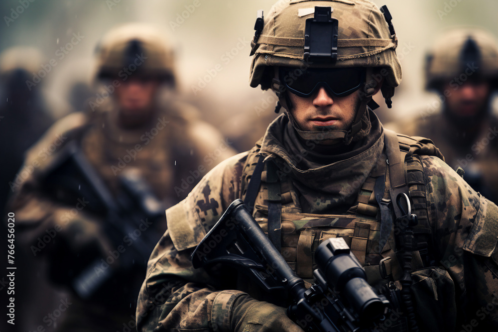 Generated with ai close up portrait of a soldier with a weapon during a military operation Generated with ai close up portrait of a soldier with a weapon during a military operation