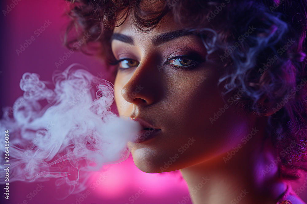 Colorful wallpaper style AI generation illustration pic bright vape e-cigs smoke advertising product