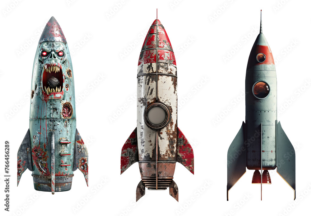 set of  creative design rockets on transparent background - obrazy, fototapety, plakaty 