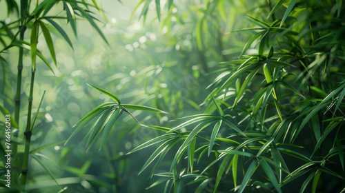 A tranquil bamboo grove covered in fresh green leaves  creating a serene and calming atmosphere