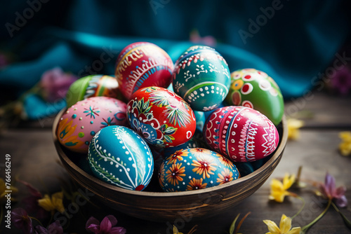 Generative AI image illustration Colorful traditional celebration easter paschal eggs symbols church holy sunday
