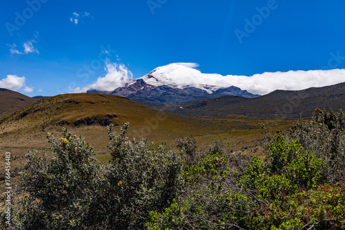 Andean landscapes near the Cayambe volcano and its vegetation in the highlands