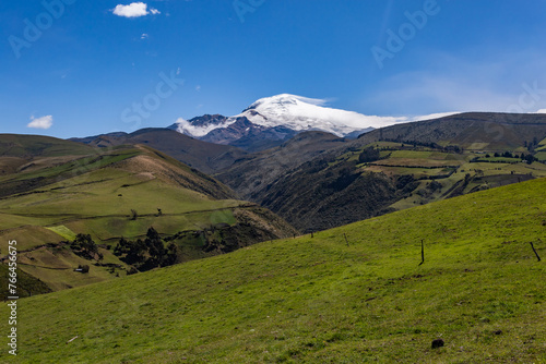 Andean landscapes near the Cayambe volcano, agriculture and livestock in the highlands
