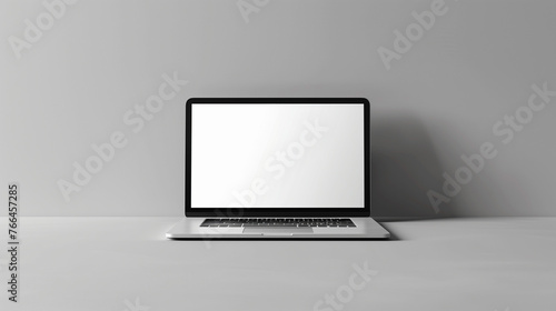 Grey background Laptop computer mockup, Wooden table with laptop White screen, blank laptop screen mockup,  Laptop with blank screen mockup, Laptop On The Desktop Mock Up, laptop on floor mockup, Ai  © FH Multimedia