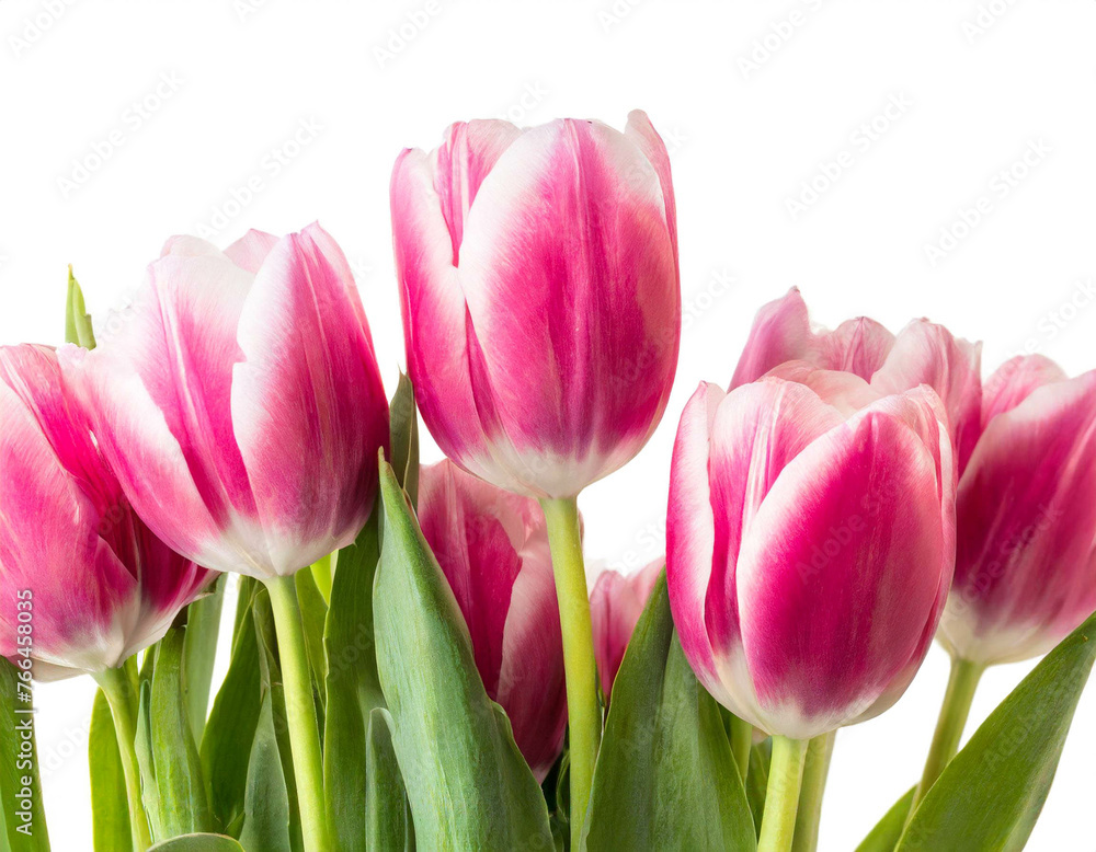 Rosa Tulpen am unteren Rand isoliert auf weißen Hintergrund, Freisteller Rosa Tulpen am unteren Rand isoliert auf weißen Hintergrund, Freisteller