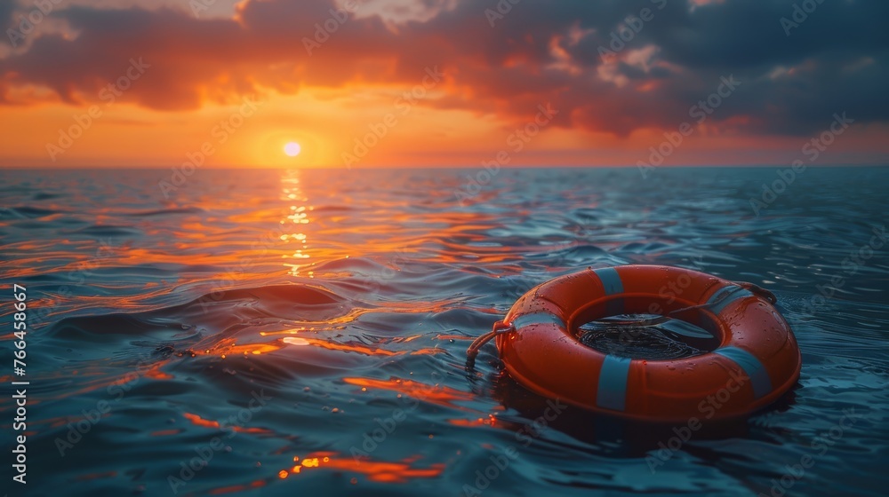 Life Preserver Floating on Water