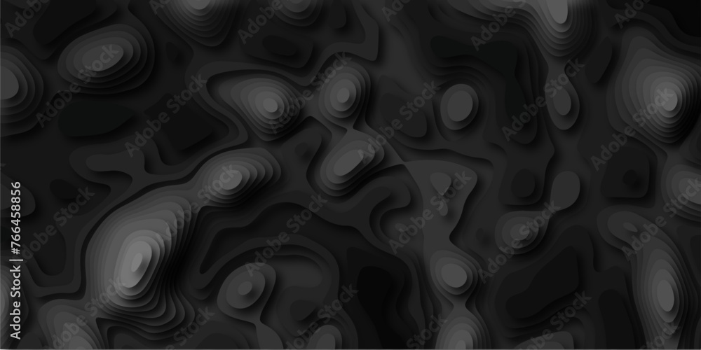 Abstract wavy line 3d paper cut white bg. Topographic canyon geometric map relief texture with curved layers and shadow.3D Papercut Stylized black and gray topographic contour scheme and terrain.  - obrazy, fototapety, plakaty 