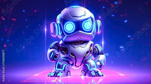 A robot is standing on a purple background