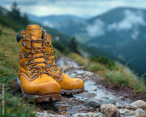 Hiking boots on a rugged trail photo