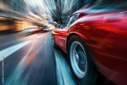 Racing car blur art photography,  a slow motion camera art photography of a speedy car on blurred city background. A modern car in high speed, a contemporary fast car ai generated illustration photo