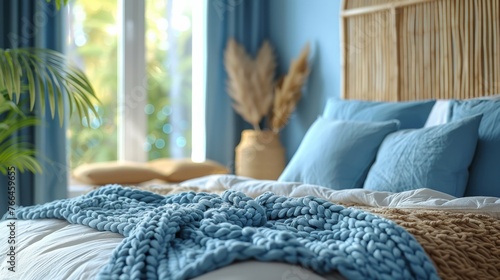 Bed With Blue Blanket