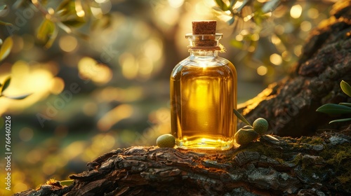 Olive Oil Bottle on Tree Branch